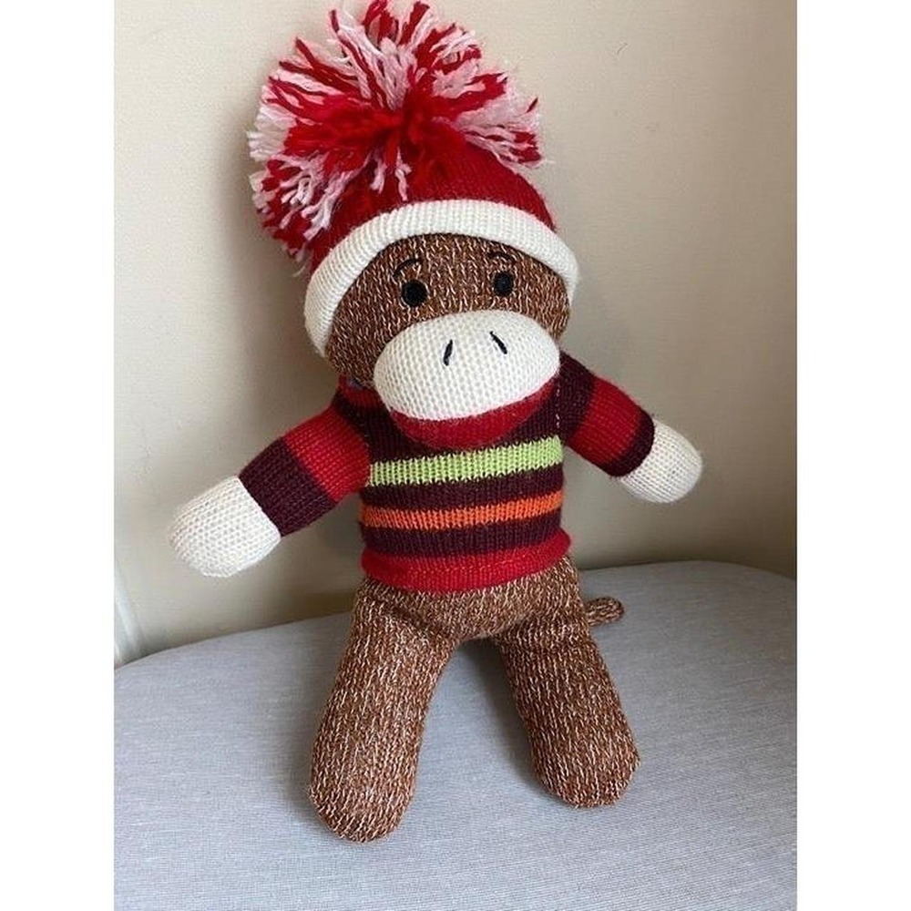 Dan Dee Sock Monkey Ape Son Plush Stuffed Animal 9" Sweater Beanie Hat